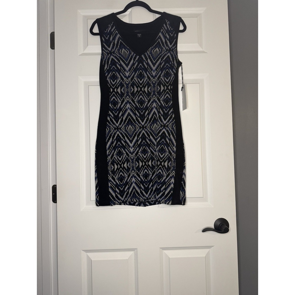 Fifteen Twenty Knit Jacquard Dress Medium Black Beige Blue Nwt $160